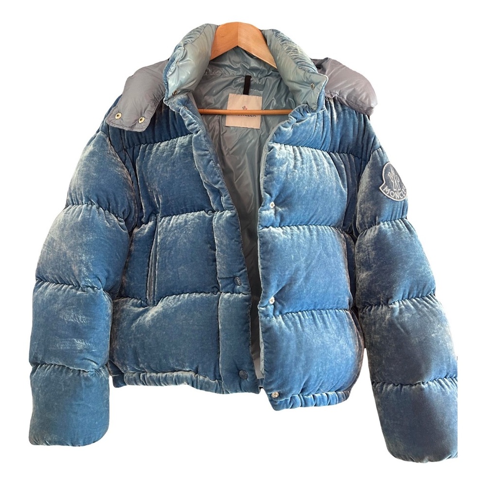 Moncler Blue Velvet Puffer Ski Jacket Coat Hoodie